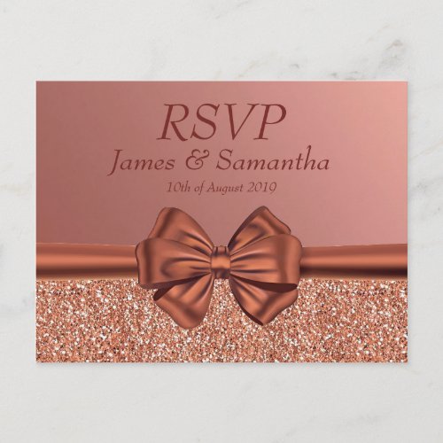 Rose Gold Satin Bow  RSVP Invitation Postcard