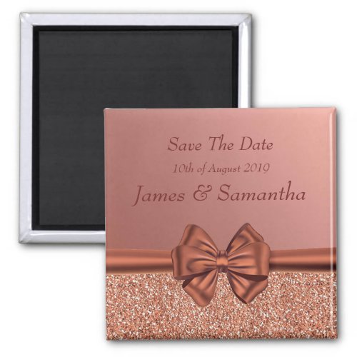 Rose Gold Satin Bow   Save The Date Magnet