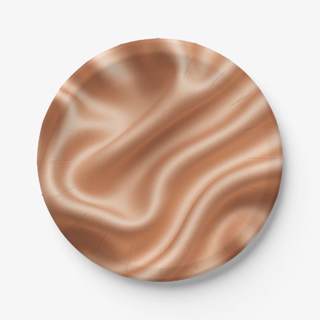 Rose Gold Satin Silk Abstract Luxury Pattern Paper Plates (Front)