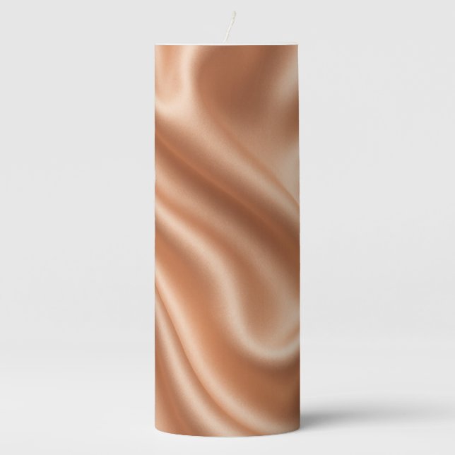 Rose Gold Satin Silk Abstract Luxury Pattern Pillar Candle (Front)