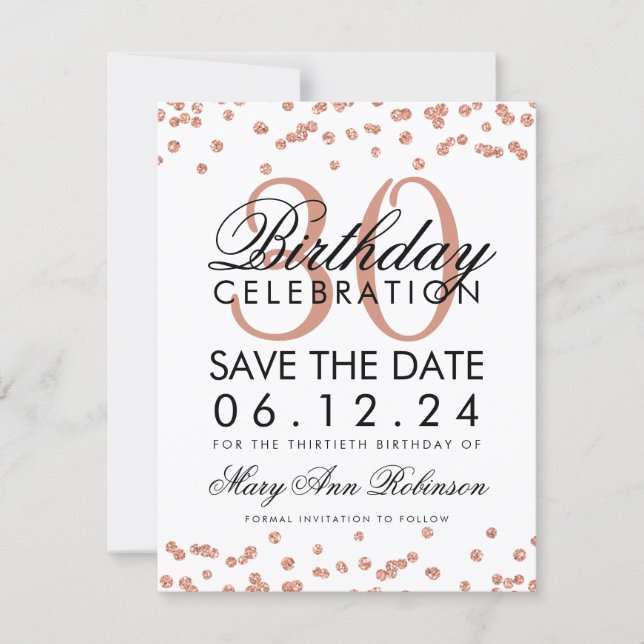 Rose Gold Save the Date Birthday Confetti (Front)