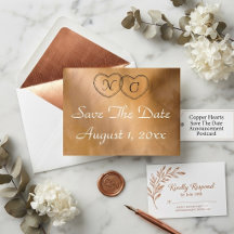 Rose Gold Save the Date Copper Hearts