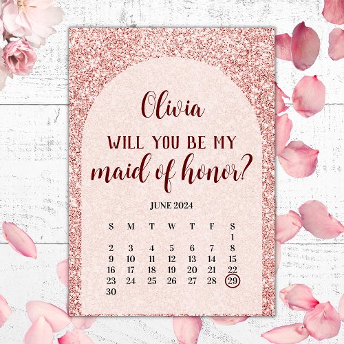 Rose Gold Save The Date Maid of Honor Proposal Invitation