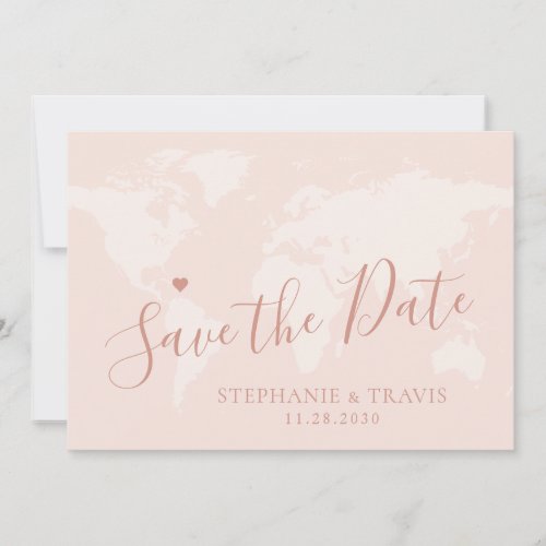 Rose Gold Save the Date World Map Destination
