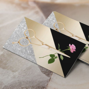 Rose & Gold Scissor Modern Hair Stylist Business Card
