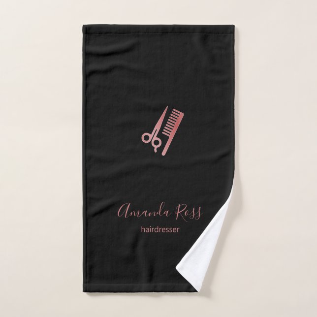 Rose gold scissors and comb black hand towel  (Hand Towel)