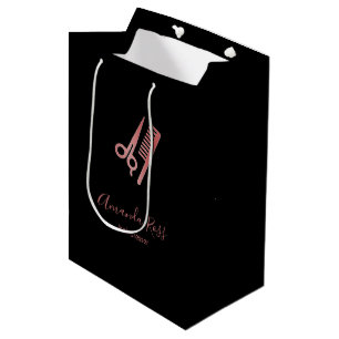 Rose gold scissors and comb black medium gift bag