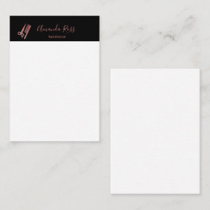 Rose gold scissors and comb black note card