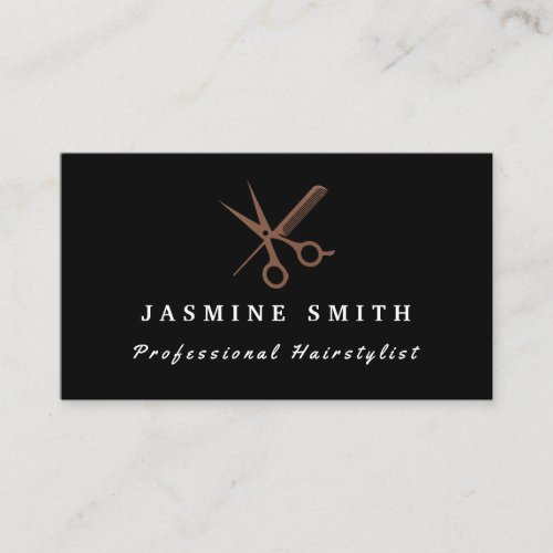 Rose Gold Scissors And Comb Logo Hairstylist Business Card
