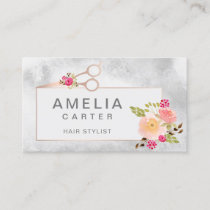 rose Gold Scissors Floral Hair Stylist Salon Business Card