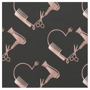 Rose Gold Scissors Hair Stylist Salon Heart Fabric