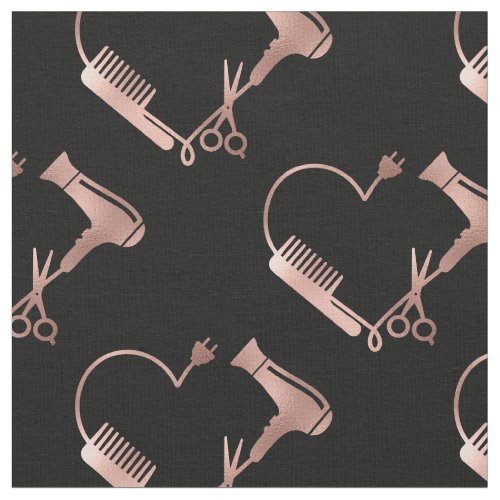 Rose Gold Scissors Hair Stylist  Salon Heart Fabric