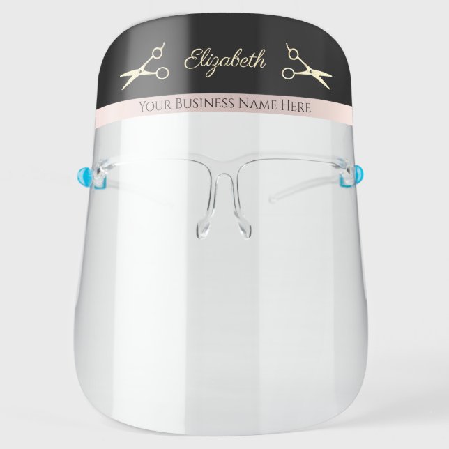 Rose Gold Scissors Logo Hairstylist Hair Salon Face Shield (Front)