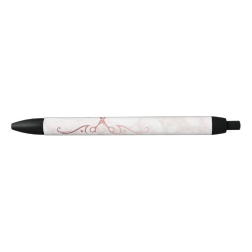 Rose Gold Scissors Marble Salon Business Promotion Black Ink Pen