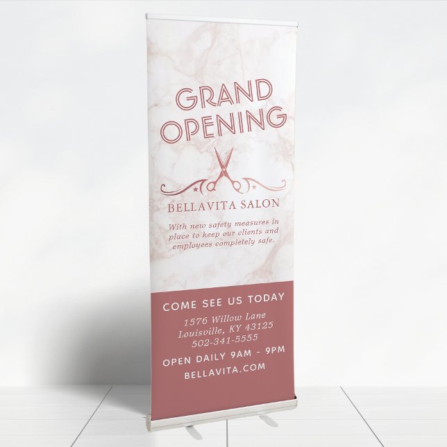Rose Gold Scissors Marble Salon Business Retractable Banner (Creator Uploaded)