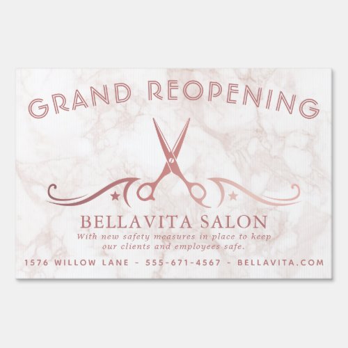 Rose Gold Scissors Marble Salon Opening Covid Sign