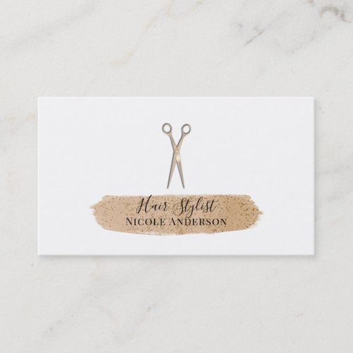 Rose Gold Scissors Peach Glitter Chic Hair Stylist Business Card