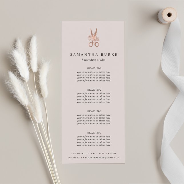 Rose Gold Scissors | Salon Pricing or Services Rack Card (Creator Uploaded)