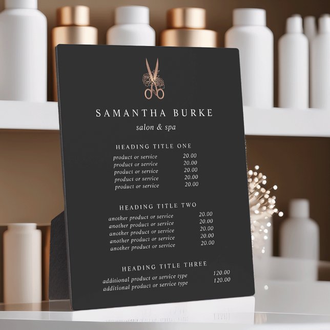 Rose Gold Scissors Salon Pricing/Services Display Plaque (Creator Uploaded)