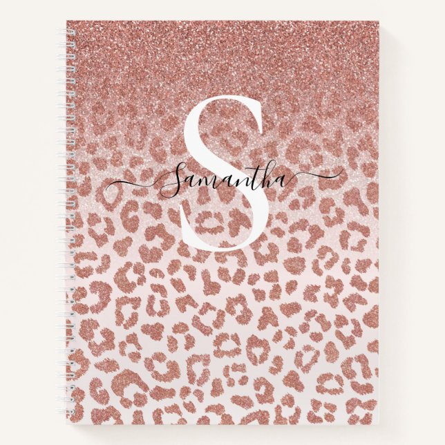 Rose Gold Script Animal Print Glitter Gradient  Notebook (Front)
