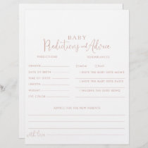 Rose Gold Script Baby Predictions & Advice Cards