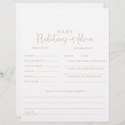 Rose Gold Script Baby Predictions  Advice Cards