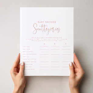 Rose Gold Script Baby Shower Scattegories Game