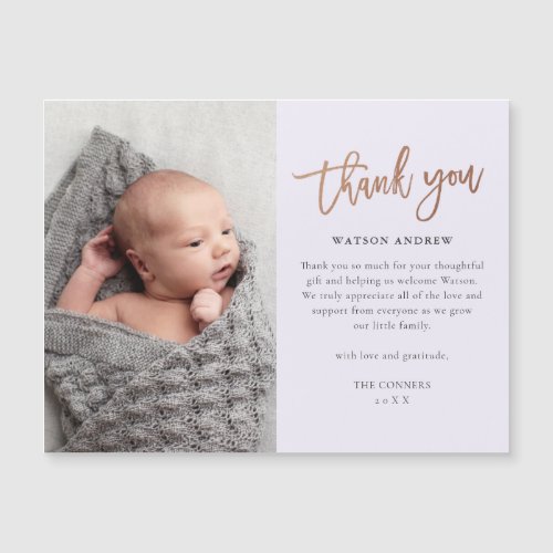 Rose Gold Script Baby Thank You Magnetic Card