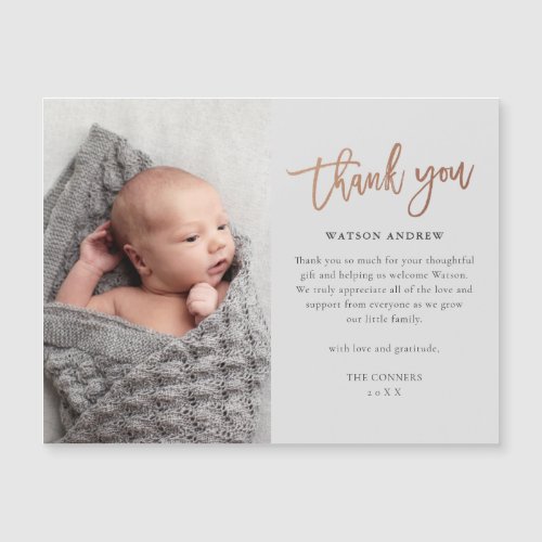 Rose Gold Script Baby Thank You Magnetic Card