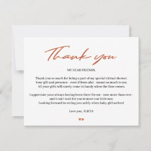 Rose gold script baby virtual shower thank you card