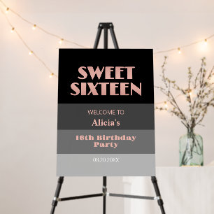 Rose Gold Script Black Grey Stripes 16th Birthday Foam Board