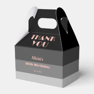 Rose Gold Script Black Grey Stripes Thank You Favor Boxes