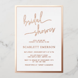 Rose Gold Script Bridal Shower Foil Invitation