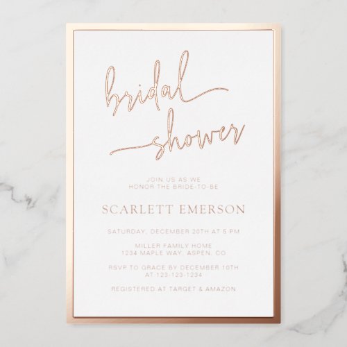 Rose Gold Script Bridal Shower Foil Invitation