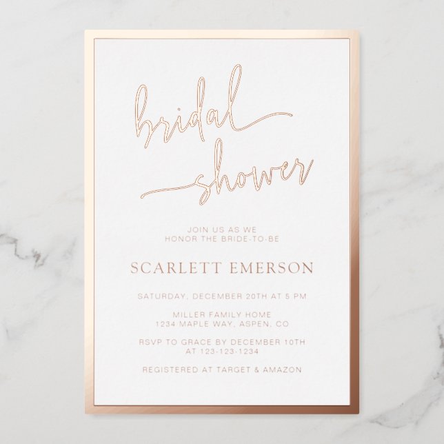 Rose Gold Script Bridal Shower Foil Invitation (Front)