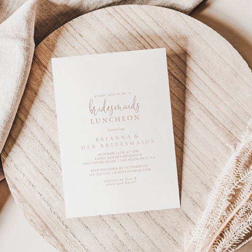 Rose Gold Script Bridesmaids Luncheon Shower  Invitation