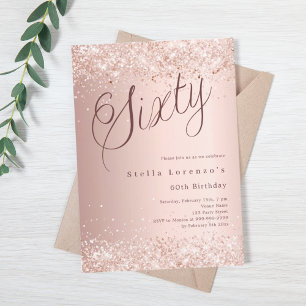 Rose gold script elegant confetti 60th birthday invitation