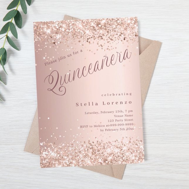 Rose gold script elegant luxury Quinceanera Invitation (Creator Uploaded)