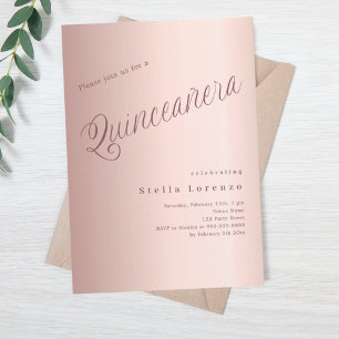 Rose gold script elegant Quinceanera luxury Invitation