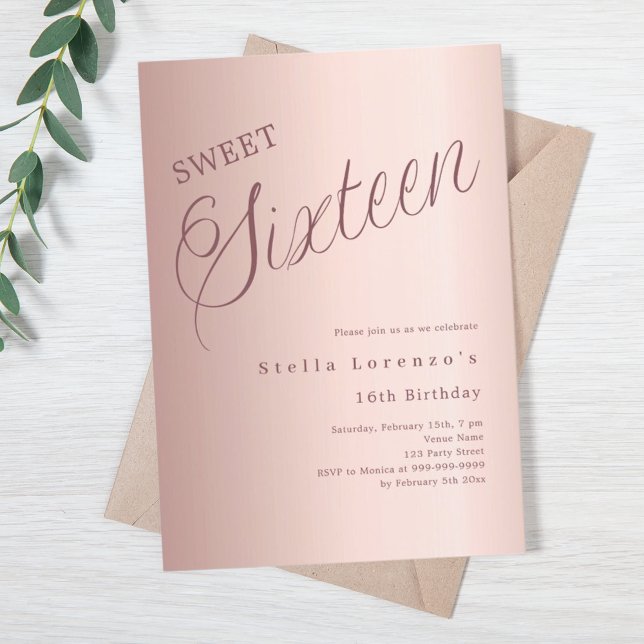 Rose gold script elegant Sweet 16 Invitation (Creator Uploaded)