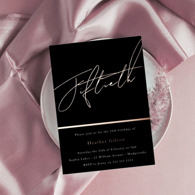 Rose Gold Script Fiftieth 50th Birthday Party  Foil Invitation (Creator Uploaded)