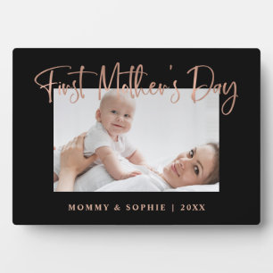Rose Gold Script First Mother's Day Photo Plaque