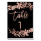 Rose gold script Floral black wedding table number