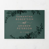 Rose gold script Floral green elegant wedding Tri-Fold Invitation (Cover)