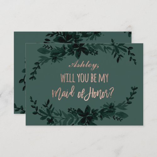 Rose gold script Floral green maid of honor Invitation