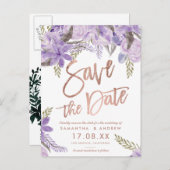 Rose gold script Floral lavender save the date Announcement Postcard (Front/Back)