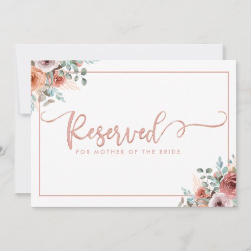 Rose Gold Script Floral Reserved Place Card