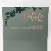 Rose gold script Floral sage green wedding Tri-Fold Invitation (Inside First)