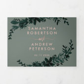 Rose gold script Floral sage green wedding Tri-Fold Invitation (Cover)