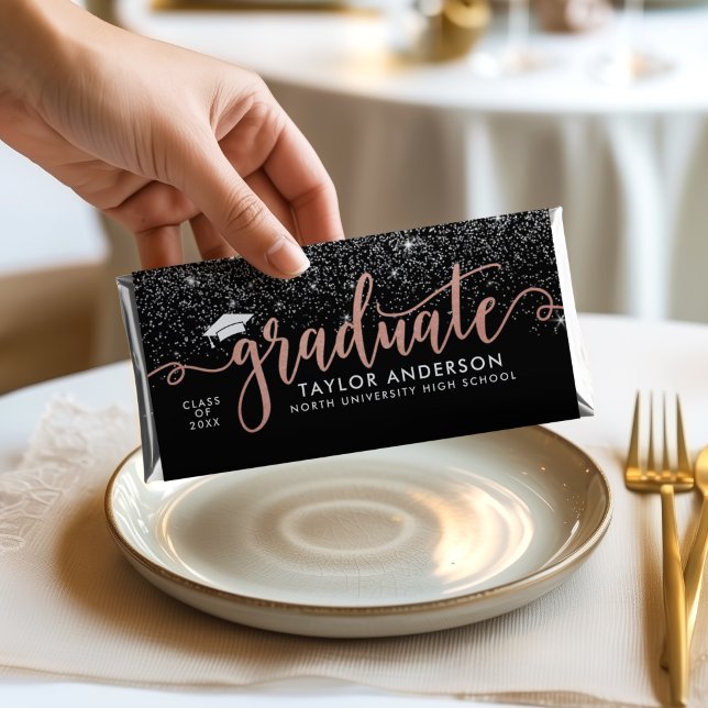 Rose Gold Script Graduate Black Hershey Bar Favors (Creator Uploaded)